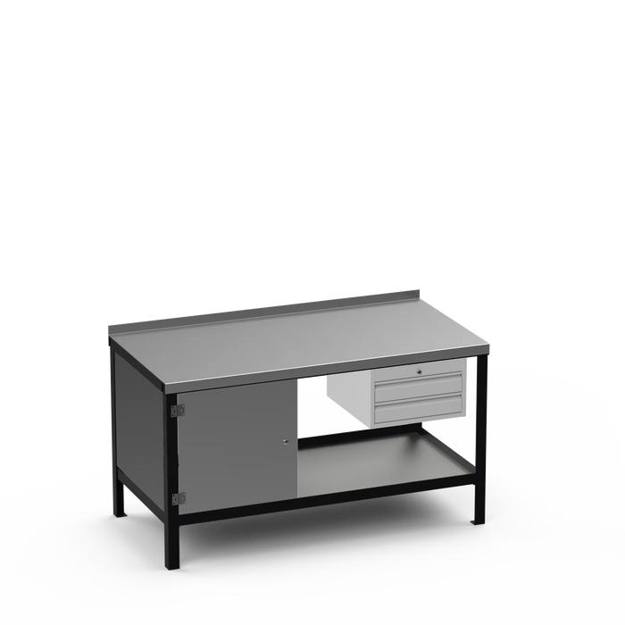 Steel Top Heavy Duty Workbench | Enclosed Cupboard & 2 Drawer Storage
