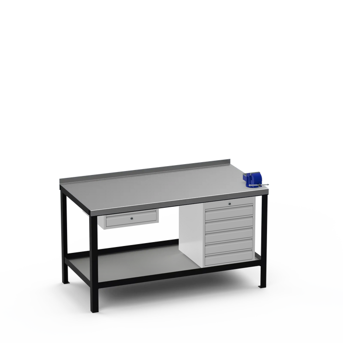 Steel Top Heavy Duty Workbench | Single Drawer & 5 Drawer & Right 4 Inch Vice