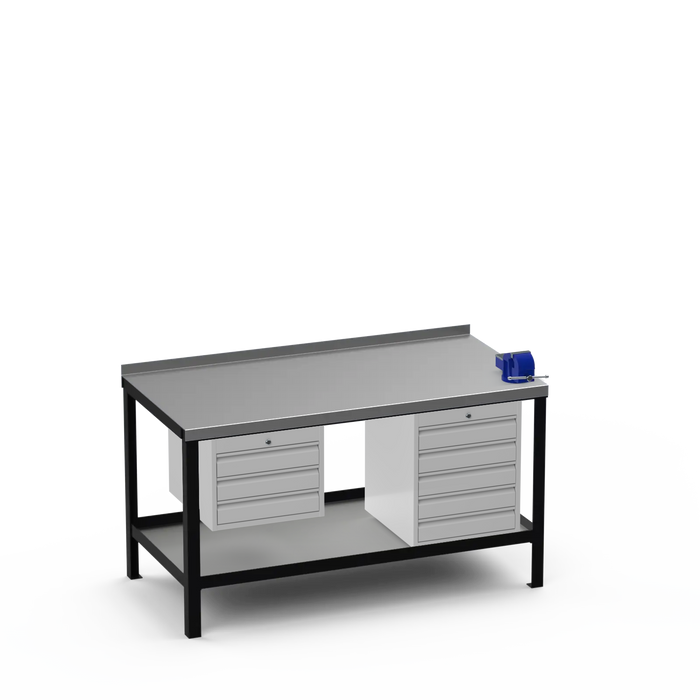 Steel Top Heavy Duty Workbench | 3 Drawer & 5 Drawer & Right 4 Inch Vice Storage