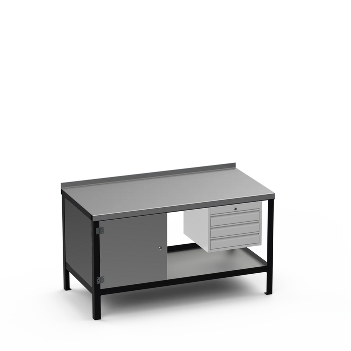 Steel Top Heavy Duty Workbench | Enclosed Cupboard & 3 Drawer Storage