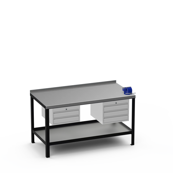 Steel Top Heavy Duty Workbench | 2 Drawer & 3 Drawer & Right 4 Inch Vice Storage