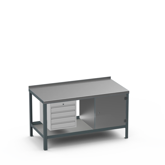 Steel Top Heavy Duty Workbench | 4 Drawer & Enclosed Cupboard Storage