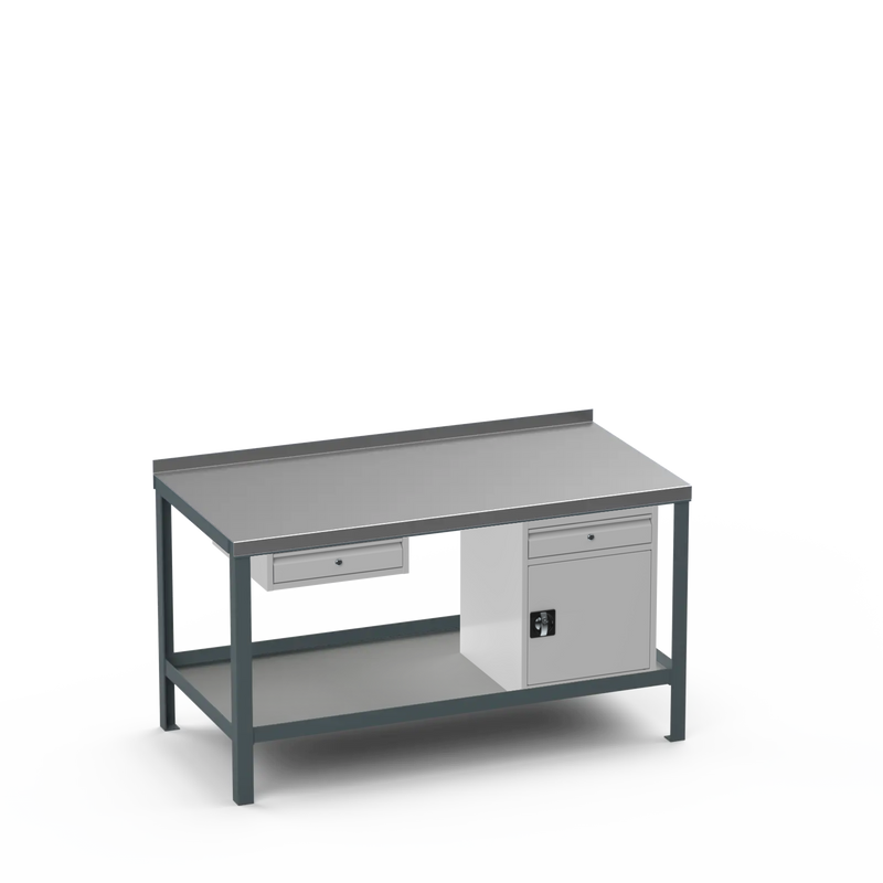 Steel Top Heavy Duty Workbench | Single Drawer & Cupboard w/ Drawer Storage