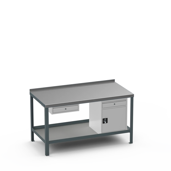 Steel Top Heavy Duty Workbench | Single Drawer & Cupboard w/ Drawer Storage