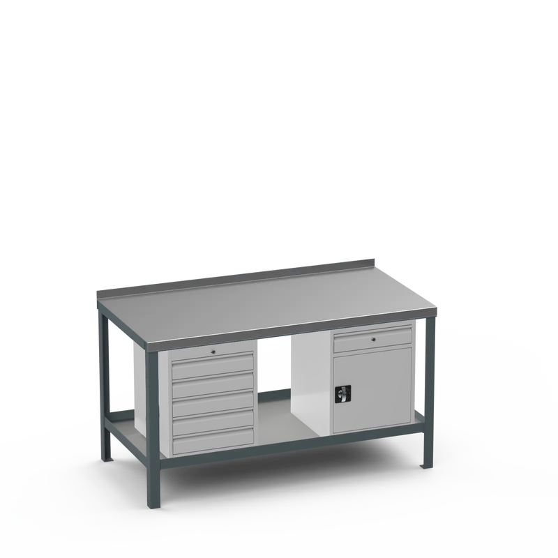 Steel Top Heavy Duty Workbench | 5 Drawer & Cupboard w/ Drawer Storage