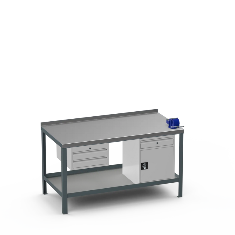 Steel Top Heavy Duty Workbench | 2 Drawer Storage Unit & Cupboard w/ Drawer & 4 Inch Bench Vice