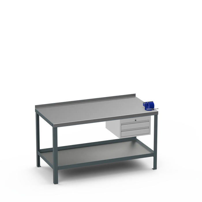 Steel Top Heavy Duty Workbench | 2 Drawer & Right 4 Inch Vice Storage
