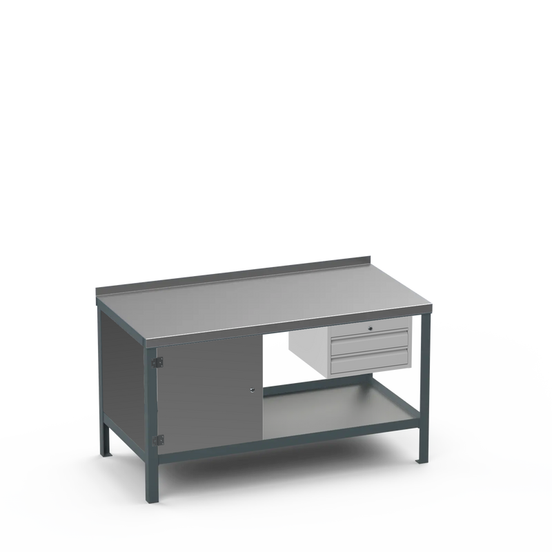 Steel Top Heavy Duty Workbench | Cupboard & 2 Drawer Storage