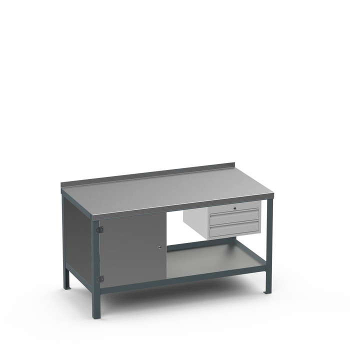 Steel Top Heavy Duty Workbench | Enclosed Cupboard & 2 Drawer Storage