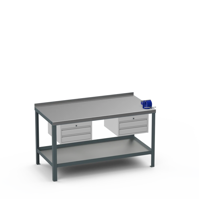 Steel Top Heavy Duty Workbench | 2 Drawer & 2 Drawer & Right 4 Inch Vice Storage