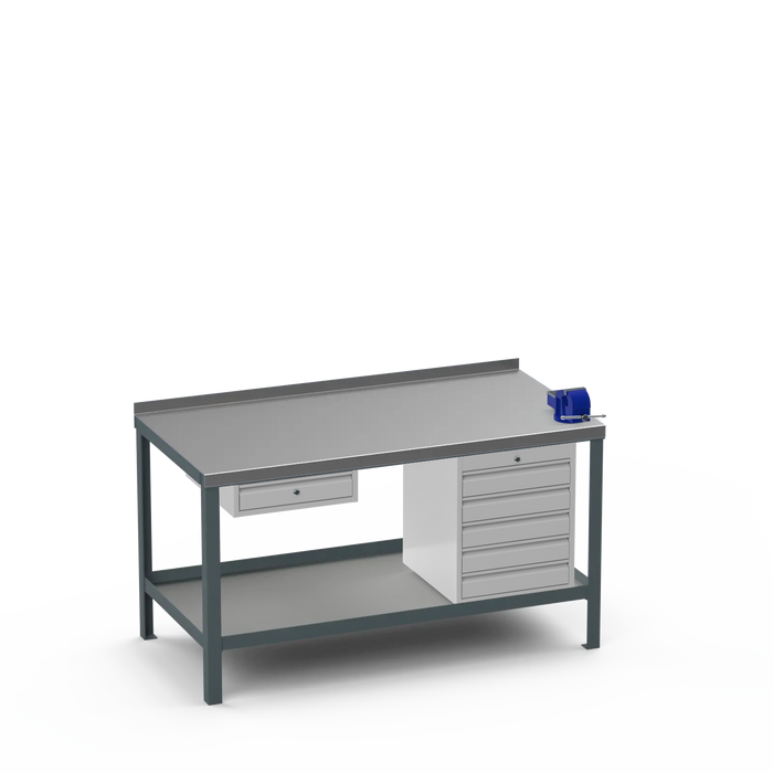 Steel Top Heavy Duty Workbench | Single Drawer & 5 Drawer & Right 4 Inch Vice