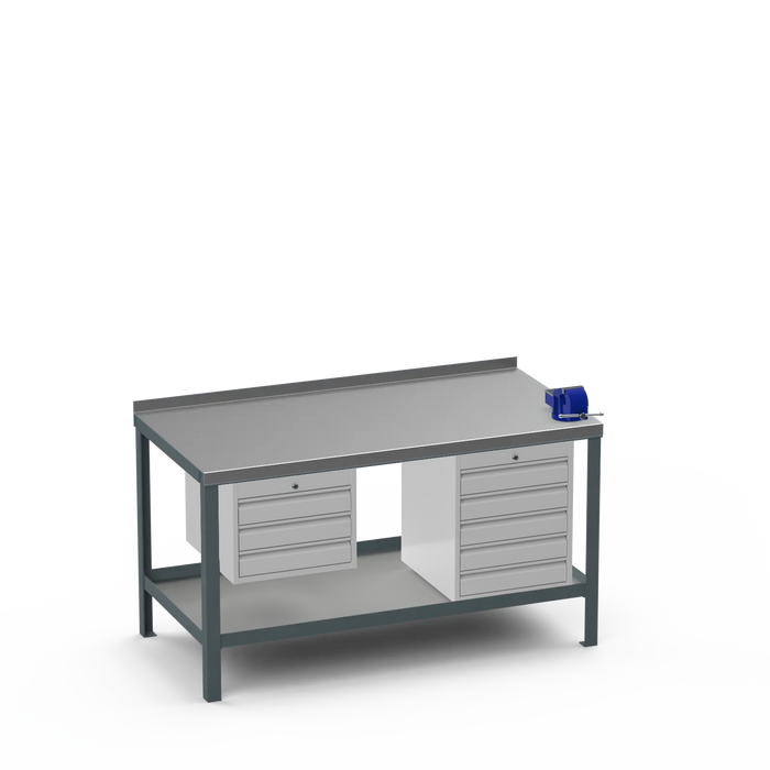 Steel Top Heavy Duty Workbench | 3 Drawer & 5 Drawer & Right 4 Inch Vice Storage