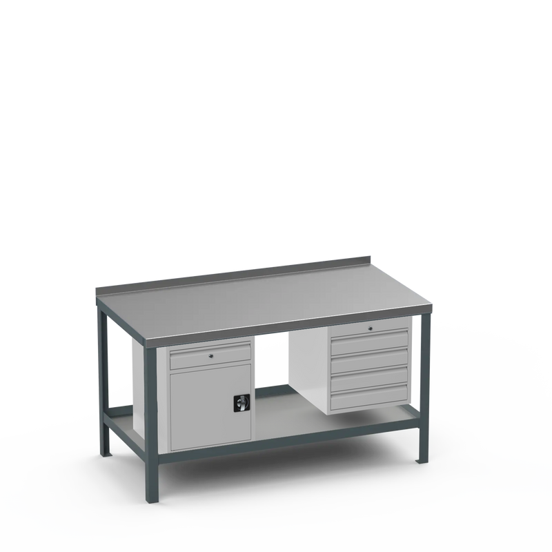 Steel Top Heavy Duty Workbench | Cupboard w/ Drawer & 4 Drawer Storage
