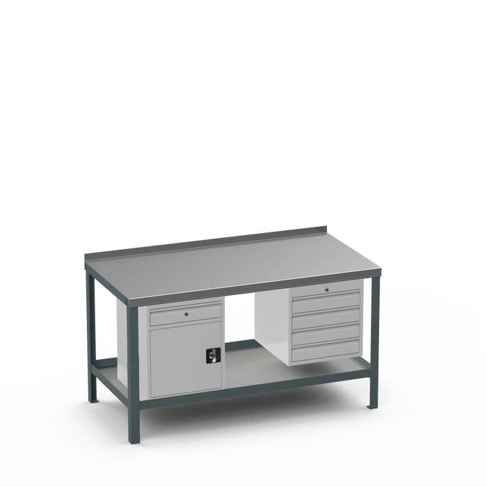 Steel Top Heavy Duty Workbench | Cupboard w/ Drawer & 4 Drawer Storage