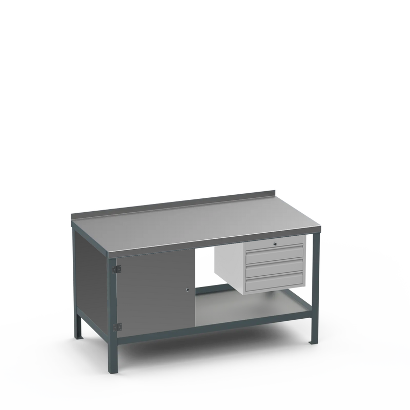 Steel Top Heavy Duty Workbench | Cupboard & 3 Drawer Storage