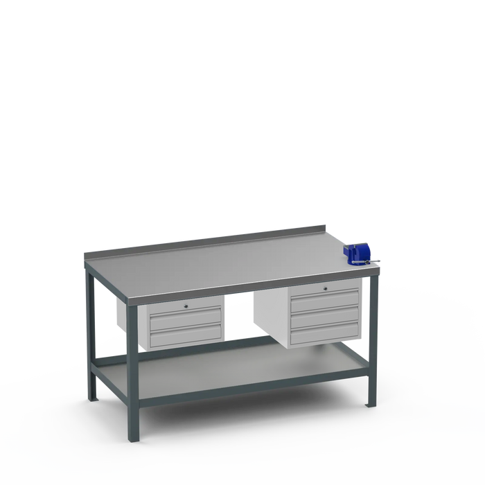 Steel Top Heavy Duty Workbench | 2 Drawer & 3 Drawer & Right 4 Inch Vice Storage