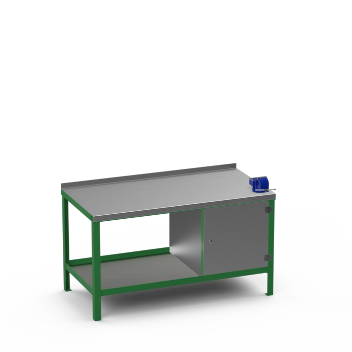 Steel Top Heavy Duty Workbench | Enclosed Cupboard & Right 4 Inch Vice