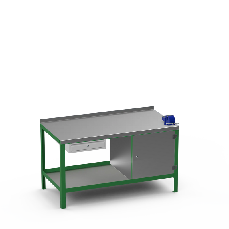 Steel Top Heavy Duty Workbench | Single Drawer Storage Unit & Cupboard & 4 Inch Bench Vice