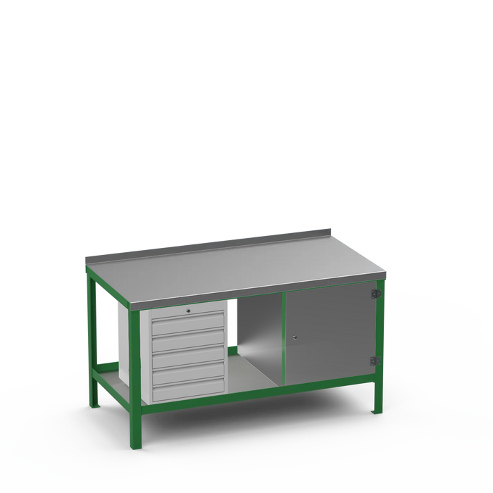 Steel Top Heavy Duty Workbench | 5 Drawer & Enclosed Cupboard Storage