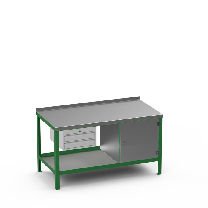Steel Top Heavy Duty Workbench | 2 Drawer & Enclosed Cupboard Storage