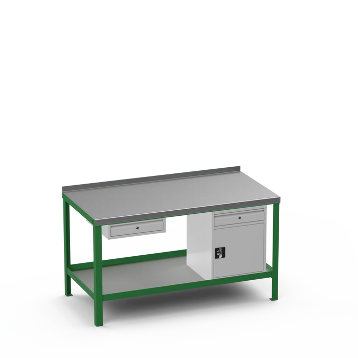 Steel Top Heavy Duty Workbench | Single Drawer & Cupboard w/ Drawer Storage