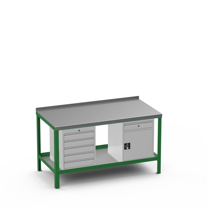 Steel Top Heavy Duty Workbench | 5 Drawer & Cupboard w/ Drawer Storage