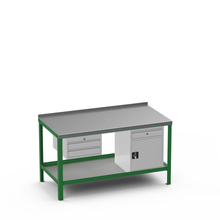 Steel Top Heavy Duty Workbench | 2 Drawer & Cupboard w/ Drawer Storage