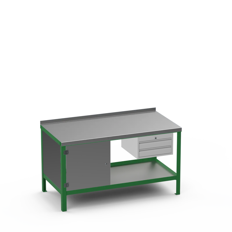 Steel Top Heavy Duty Workbench | Cupboard & 2 Drawer Storage