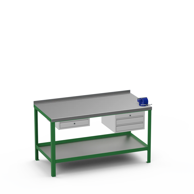 Steel Top Heavy Duty Workbench | Single Drawer Storage Unit & 2 Drawer Storage Unit & 4 Inch Bench Vice