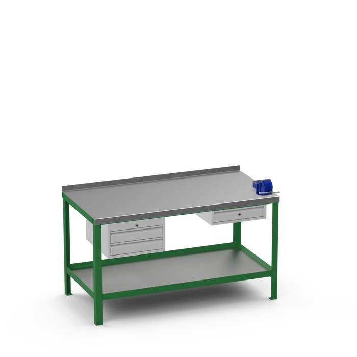 Steel Top Heavy Duty Workbench | 2 Drawer & Single Drawer & Right 4 Inch Vice Storage