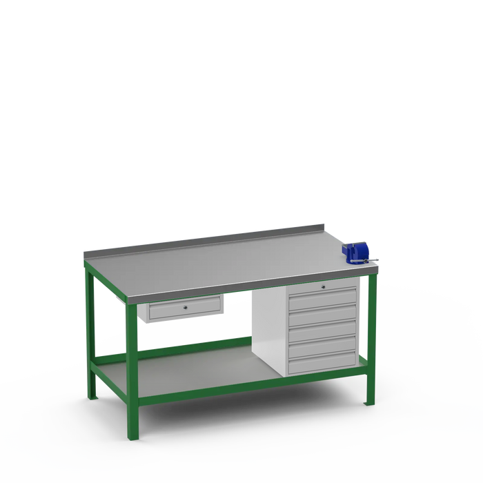Steel Top Heavy Duty Workbench | Single Drawer & 5 Drawer & Right 4 Inch Vice