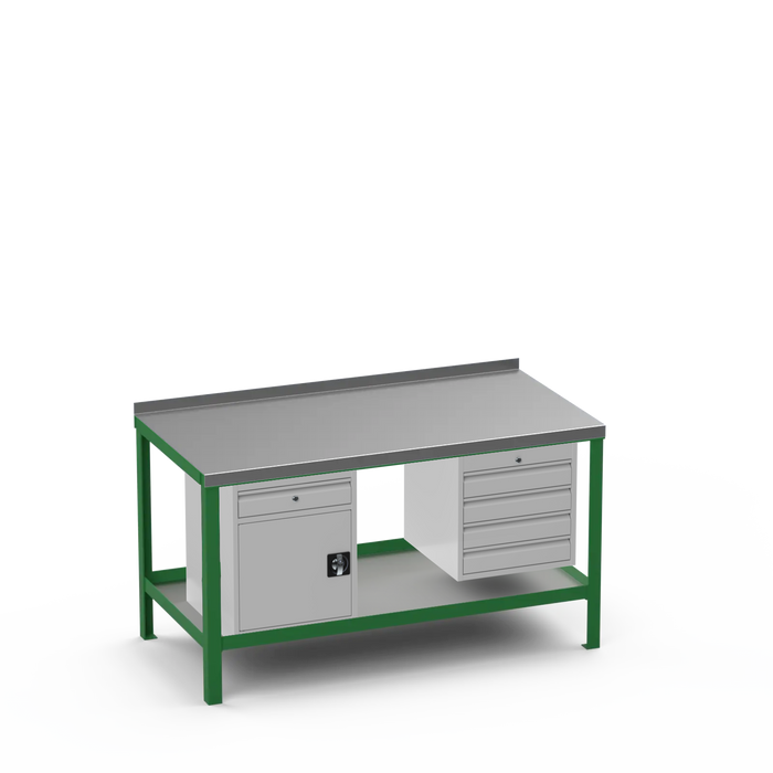 Steel Top Heavy Duty Workbench | Cupboard w/ Drawer & 4 Drawer Storage