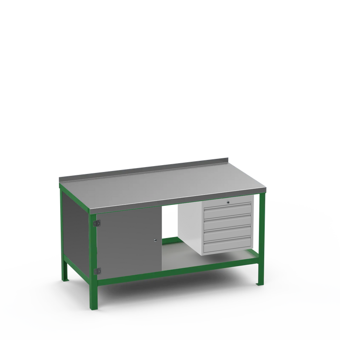 Steel Top Heavy Duty Workbench | Enclosed Cupboard & 4 Drawer Storage