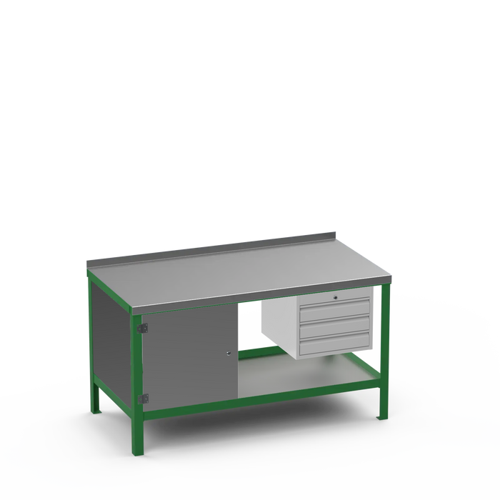 Steel Top Heavy Duty Workbench | Enclosed Cupboard & 3 Drawer Storage