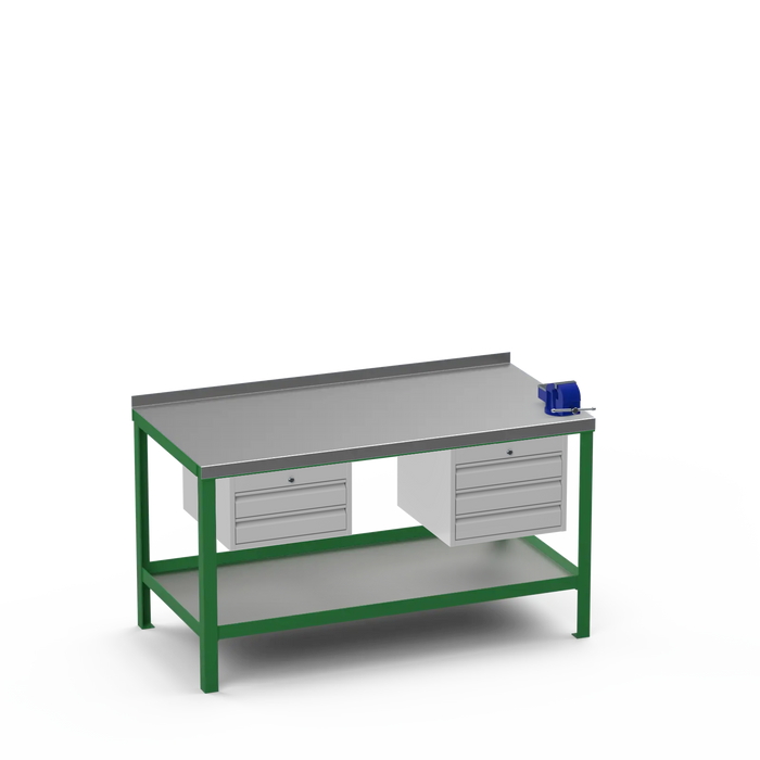 Steel Top Heavy Duty Workbench | 2 Drawer & 3 Drawer & Right 4 Inch Vice Storage