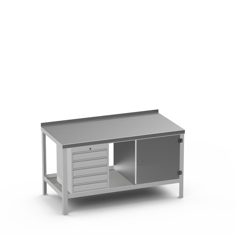 Steel Top Heavy Duty Workbench | 5 Drawer & Cupboard Storage