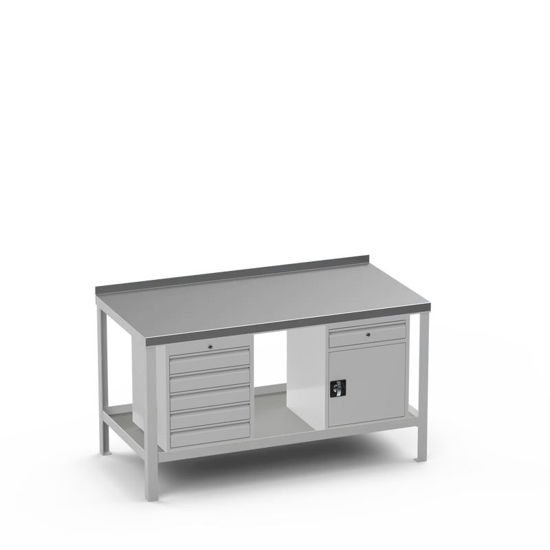 Steel Top Heavy Duty Workbench | 5 Drawer & Cupboard w/ Drawer Storage
