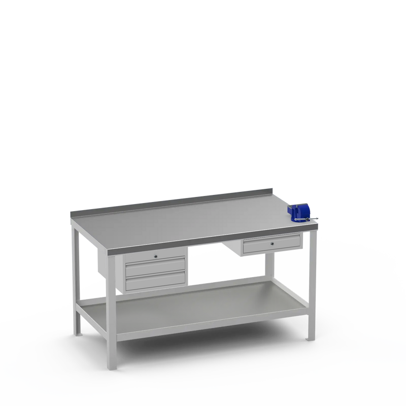 Steel Top Heavy Duty Workbench | 2 Drawer Storage Unit & Single Drawer Storage Unit & 4 Inch Bench Vice