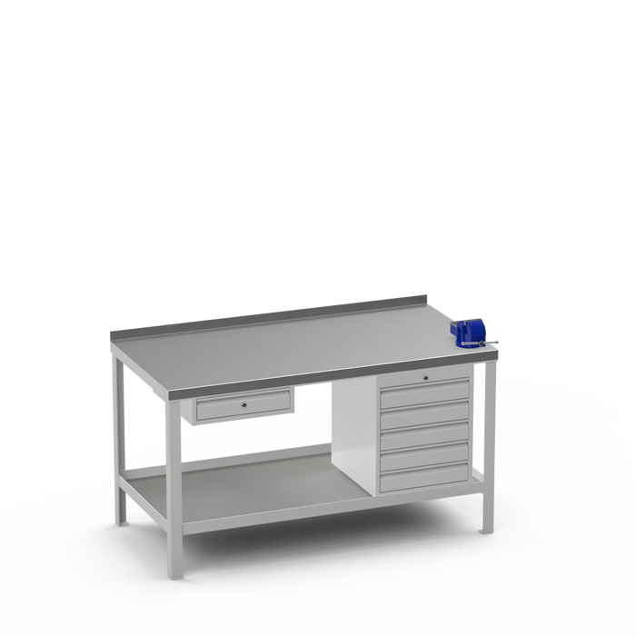 Steel Top Heavy Duty Workbench | Single Drawer & 5 Drawer & Right 4 Inch Vice