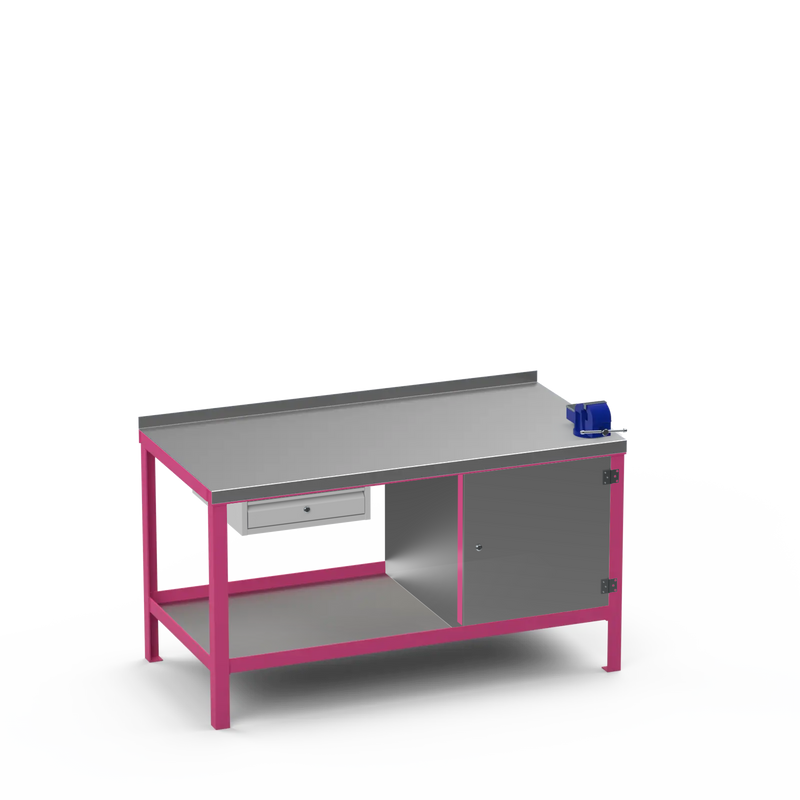 Steel Top Heavy Duty Workbench | Single Drawer Storage Unit & Cupboard & 4 Inch Bench Vice