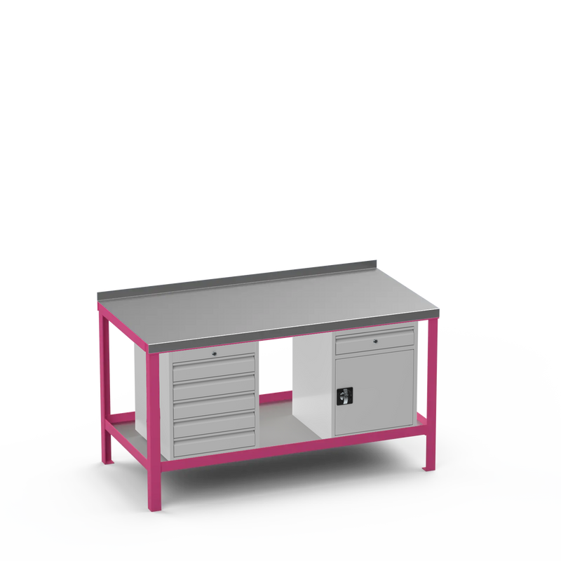 Steel Top Heavy Duty Workbench | 5 Drawer & Cupboard w/ Drawer Storage