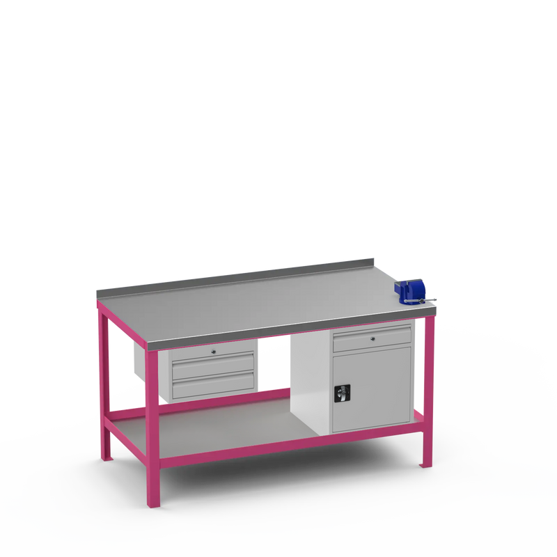 Steel Top Heavy Duty Workbench | 2 Drawer Storage Unit & Cupboard w/ Drawer & 4 Inch Bench Vice