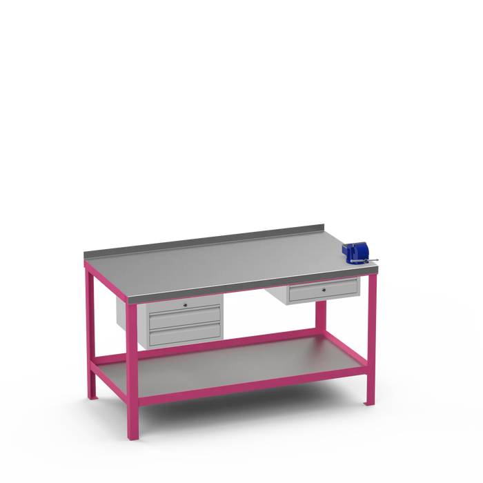 Steel Top Heavy Duty Workbench | 2 Drawer & Single Drawer & Right 4 Inch Vice Storage