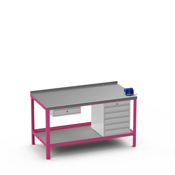 Steel Top Heavy Duty Workbench | Single Drawer & 5 Drawer & Right 4 Inch Vice