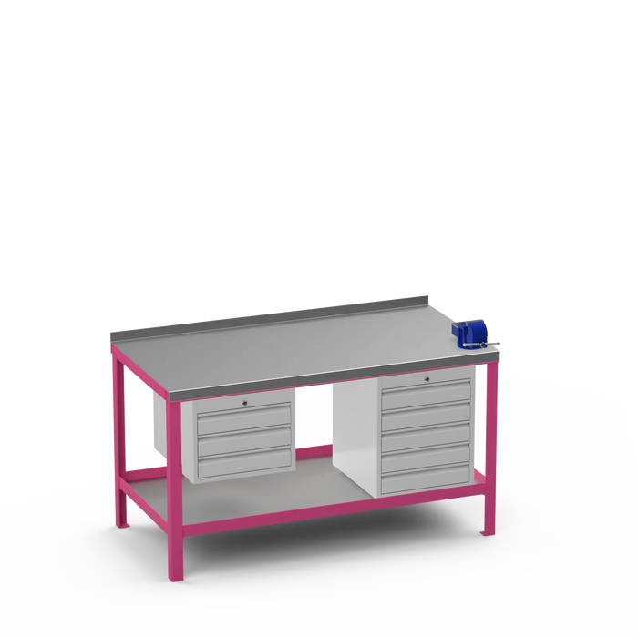 Steel Top Heavy Duty Workbench | 3 Drawer & 5 Drawer & Right 4 Inch Vice Storage