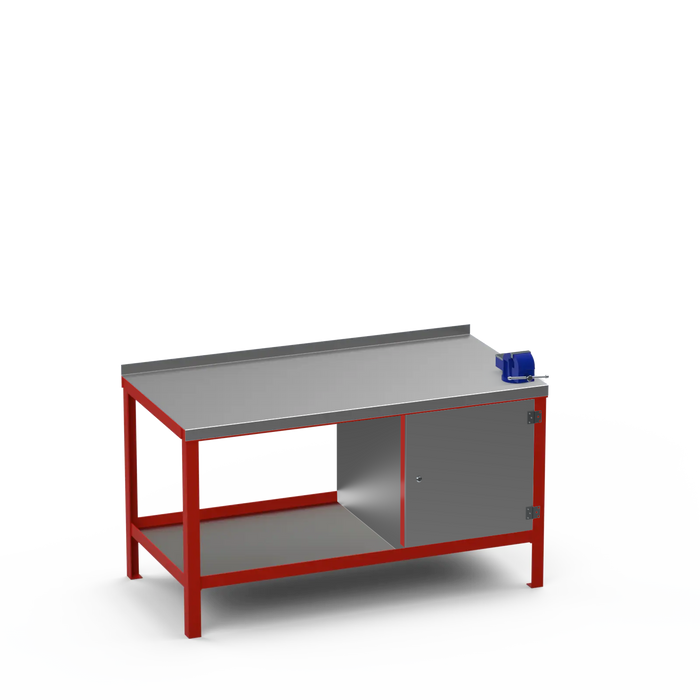 Steel Top Heavy Duty Workbench | Enclosed Cupboard & Right 4 Inch Vice