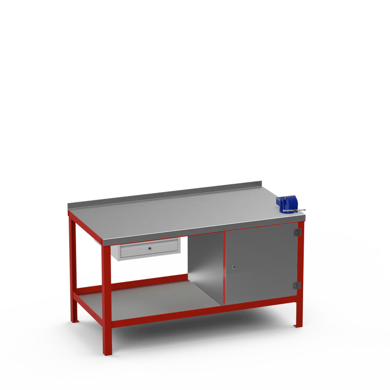 Steel Top Heavy Duty Workbench | Single Drawer Storage Unit & Cupboard & 4 Inch Bench Vice