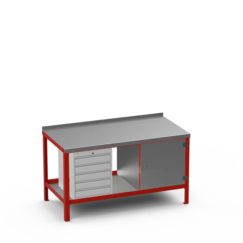 Steel Top Heavy Duty Workbench | 5 Drawer & Cupboard Storage