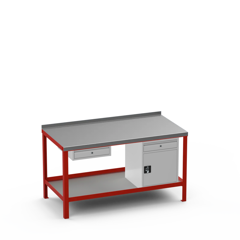 Steel Top Heavy Duty Workbench | Single Drawer & Cupboard w/ Drawer Storage
