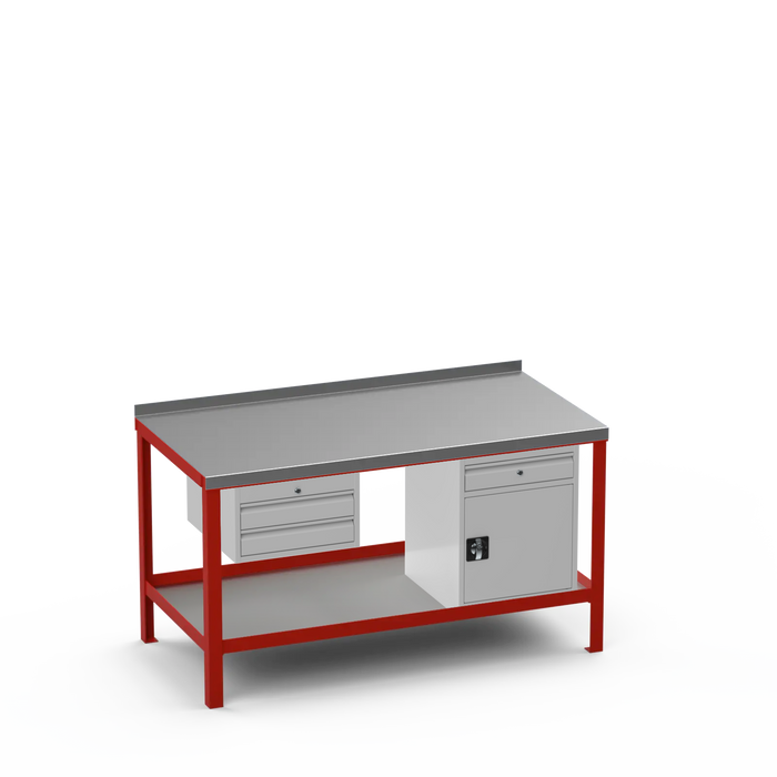 Steel Top Heavy Duty Workbench | 2 Drawer & Cupboard w/ Drawer Storage